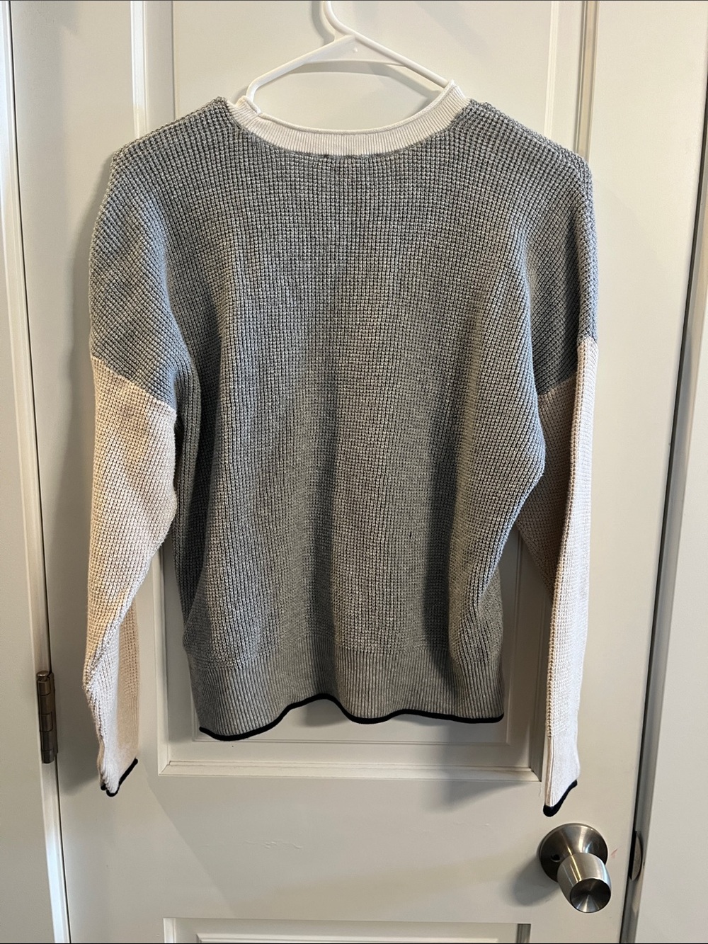 Tribal Two-Tone Crewneck Sweater in Gray and Cream - Picture 2 of 4